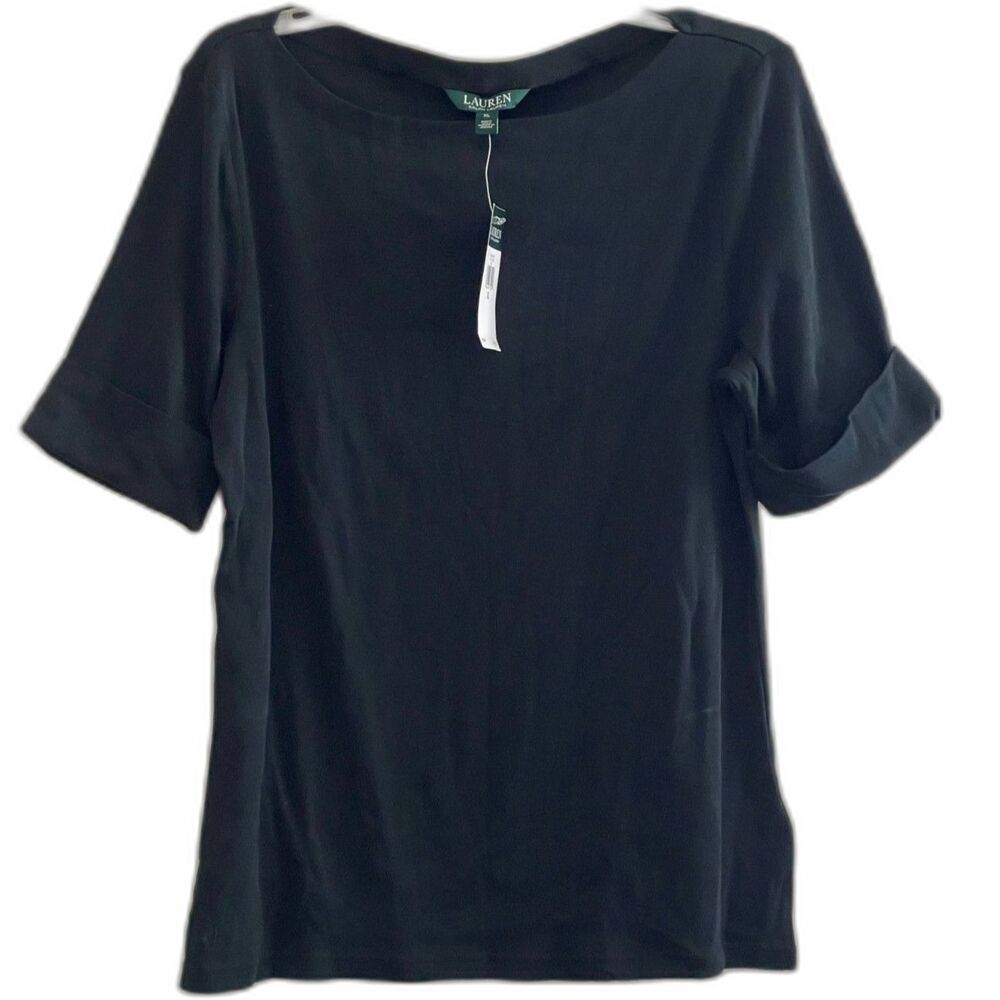 NEW LRL Ralph Lauren Black Classics 100% Cotton Top Tee Size XL Cuffed Sleeve